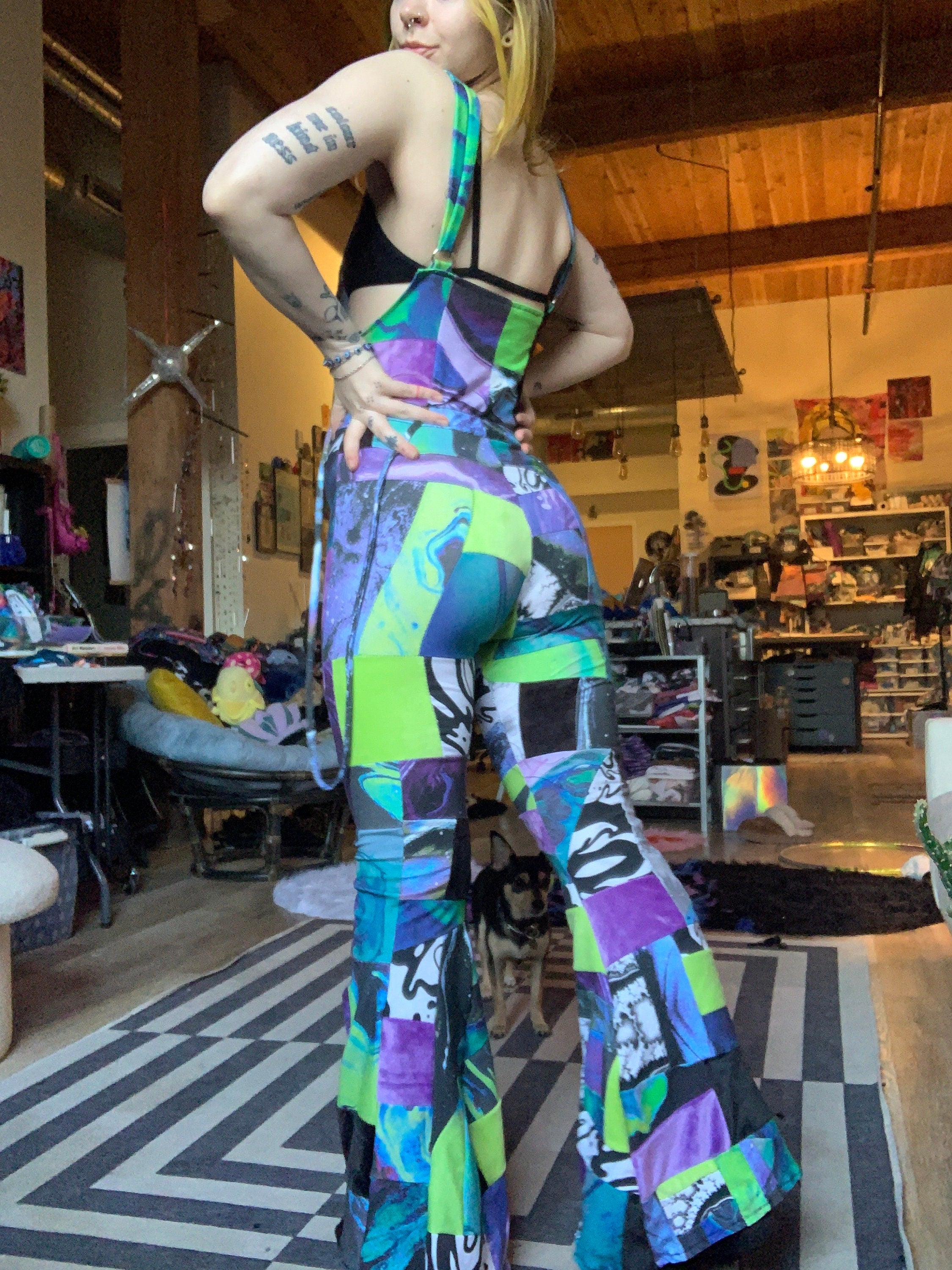 MTO Bell Bottom Patchwork Overalls