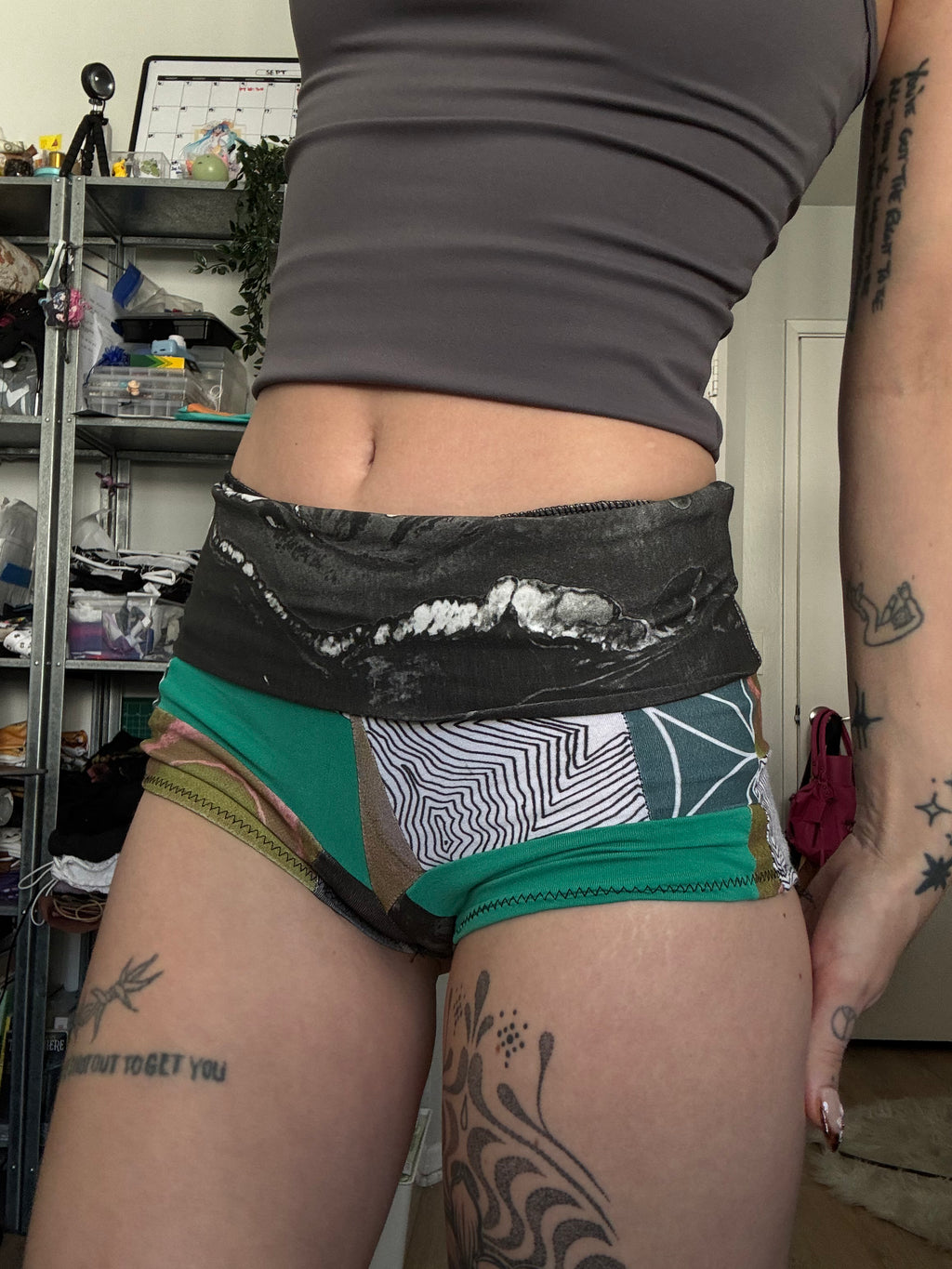 RTS Fold-over waist Patchwork Booty Shorts