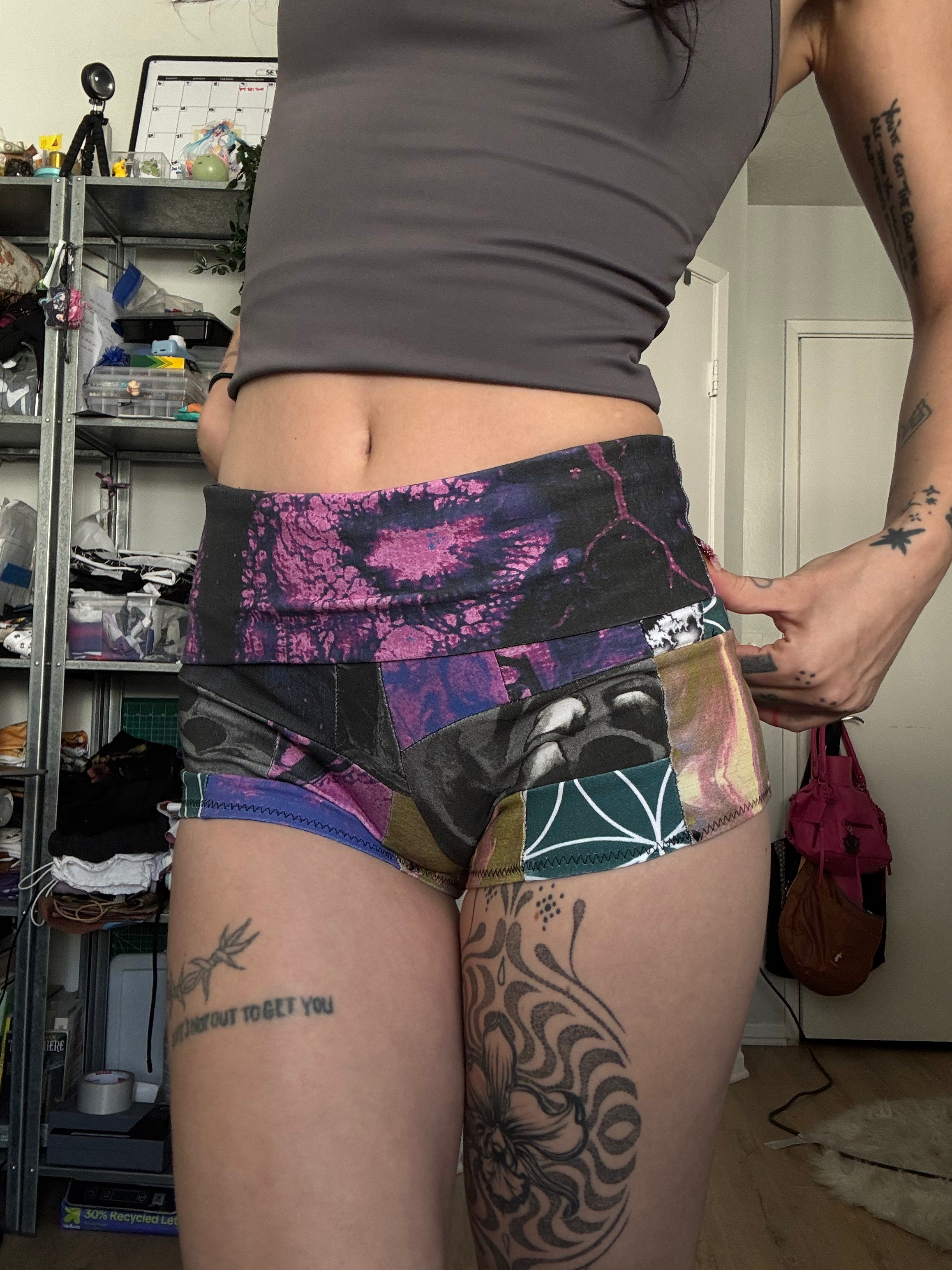 RTS Fold-over waist Patchwork Booty Shorts