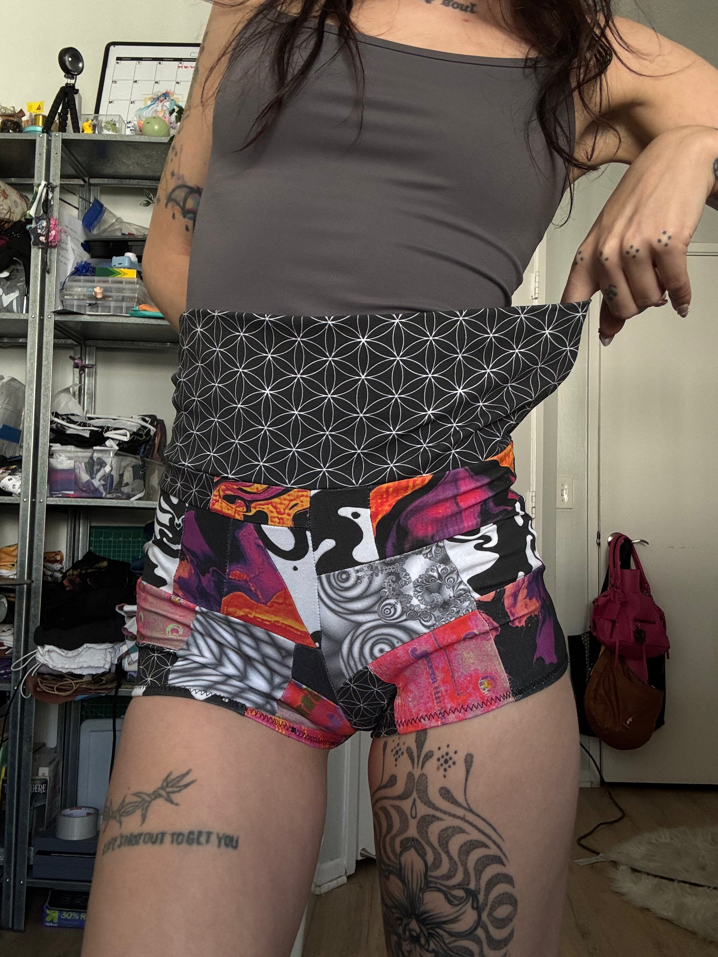 RTS Fold-over waist Patchwork Booty Shorts