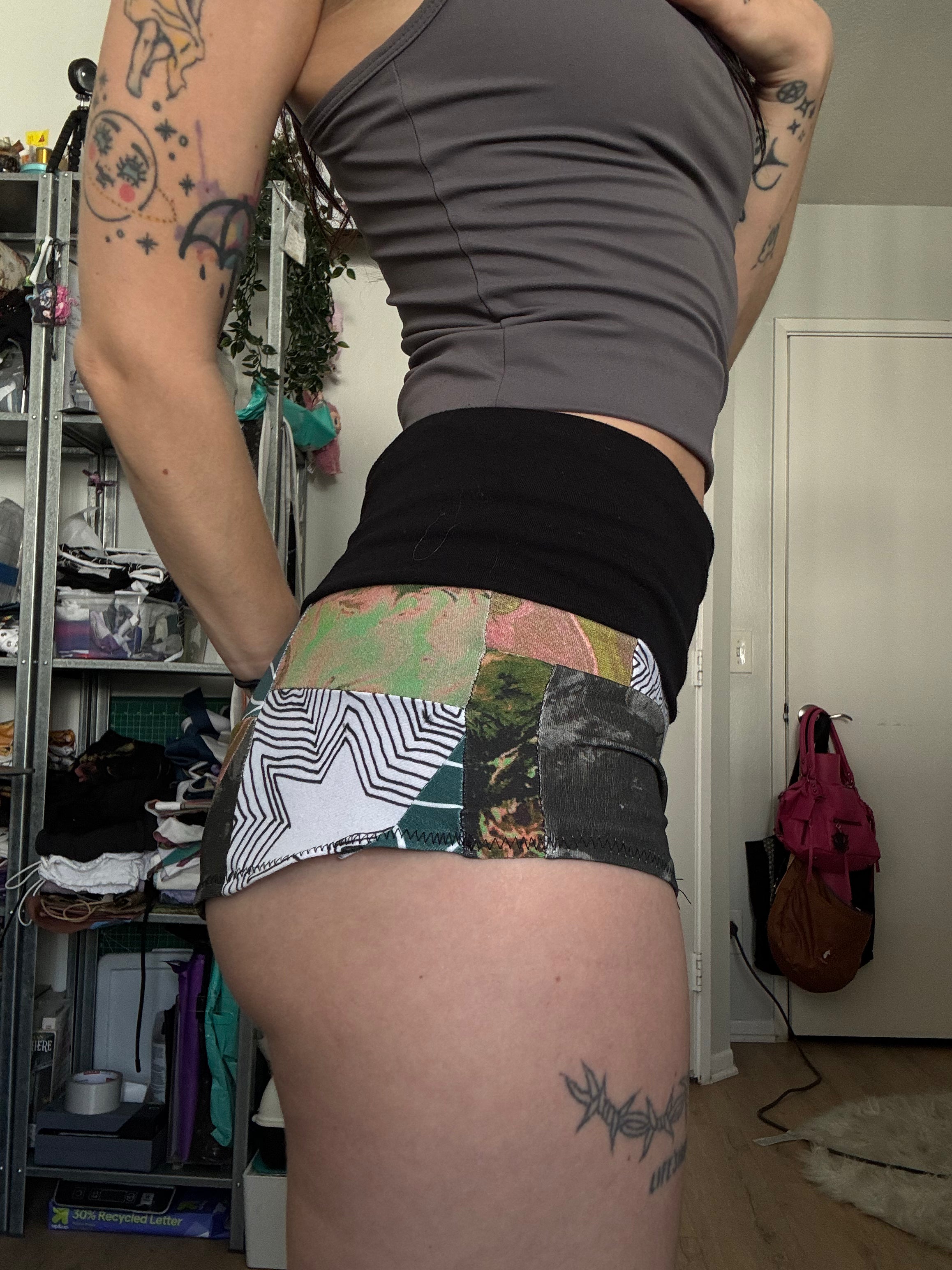 RTS Fold-over waist Patchwork Booty Shorts