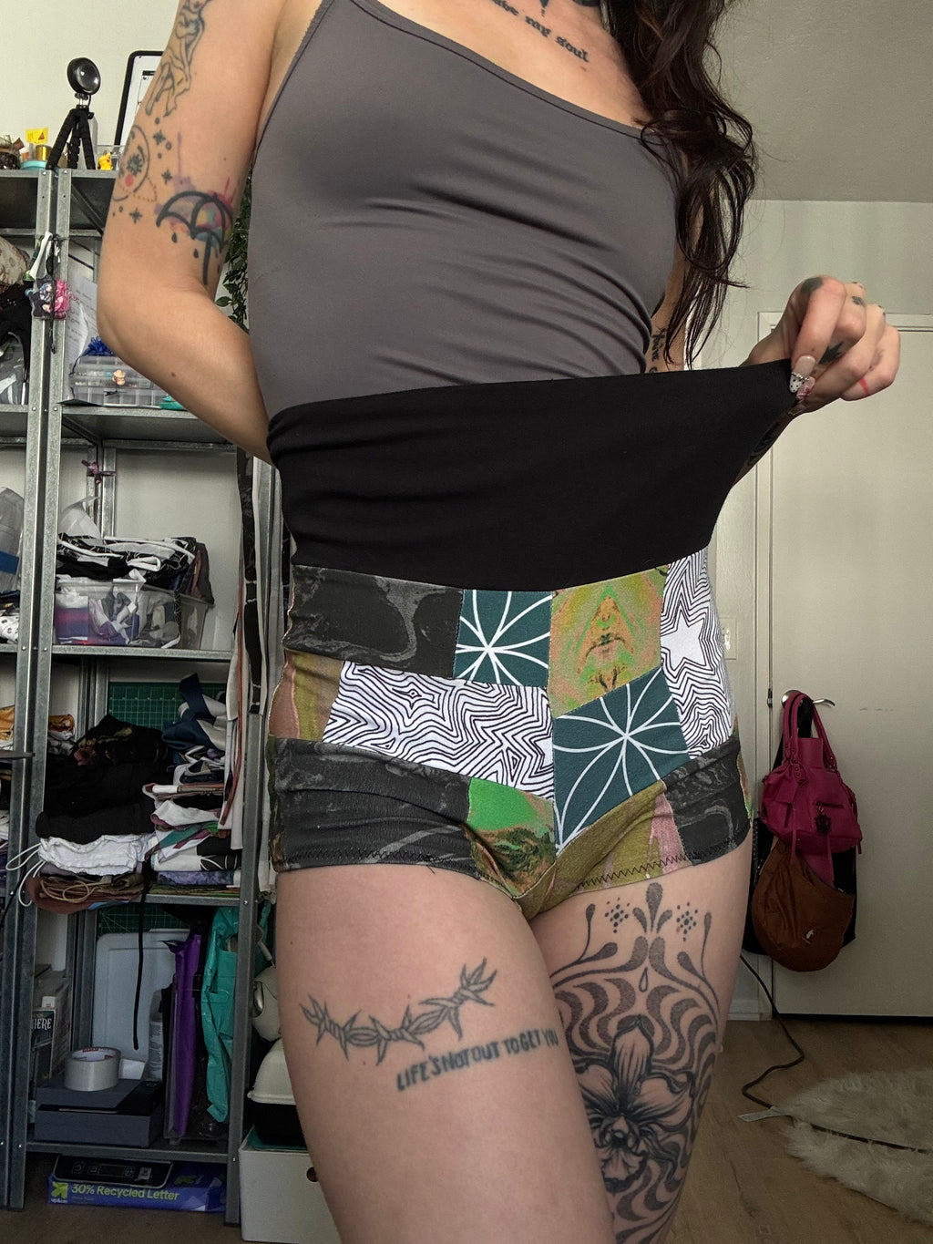 RTS Fold-over waist Patchwork Booty Shorts