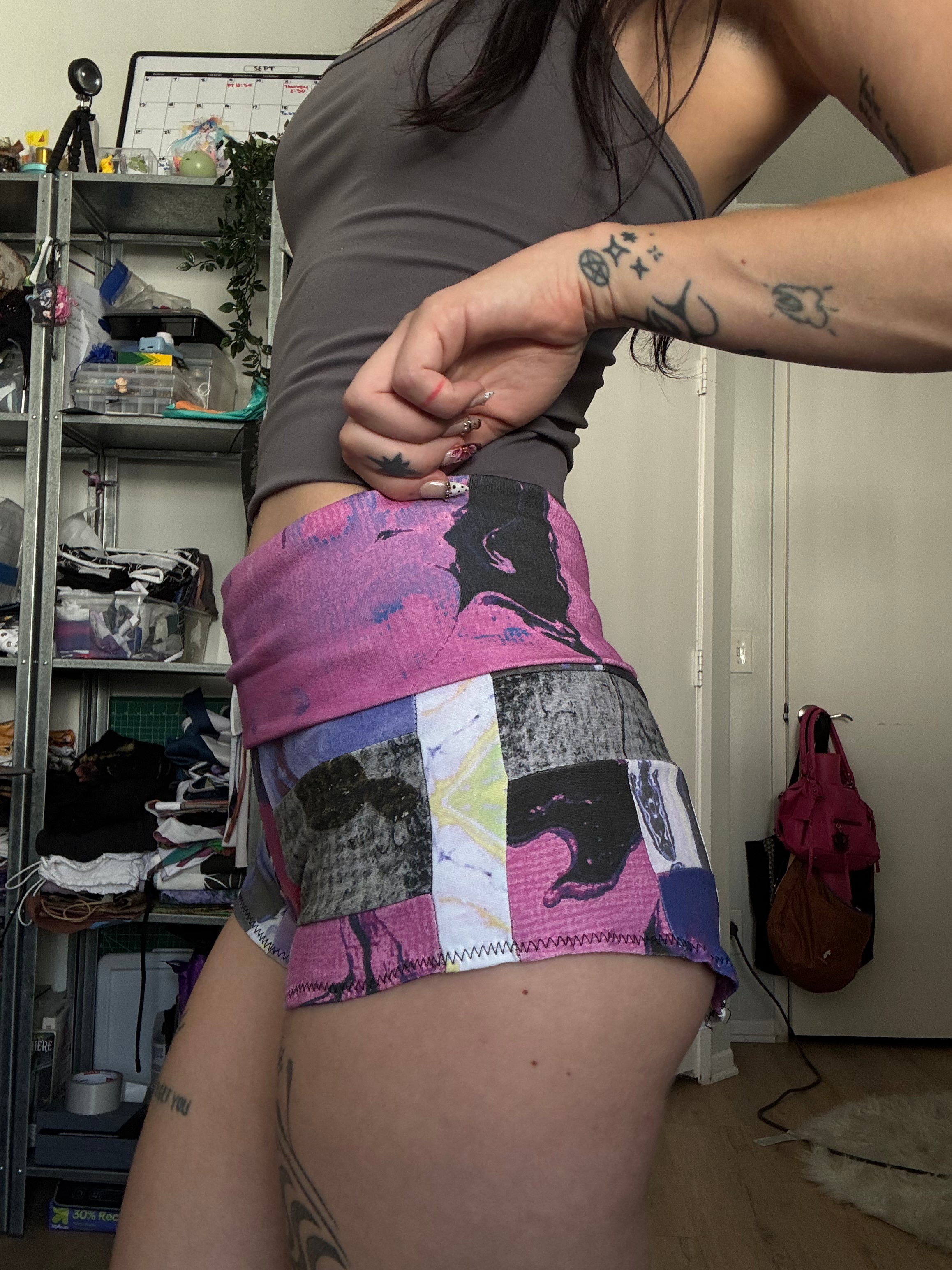 RTS Fold-over waist Patchwork Booty Shorts
