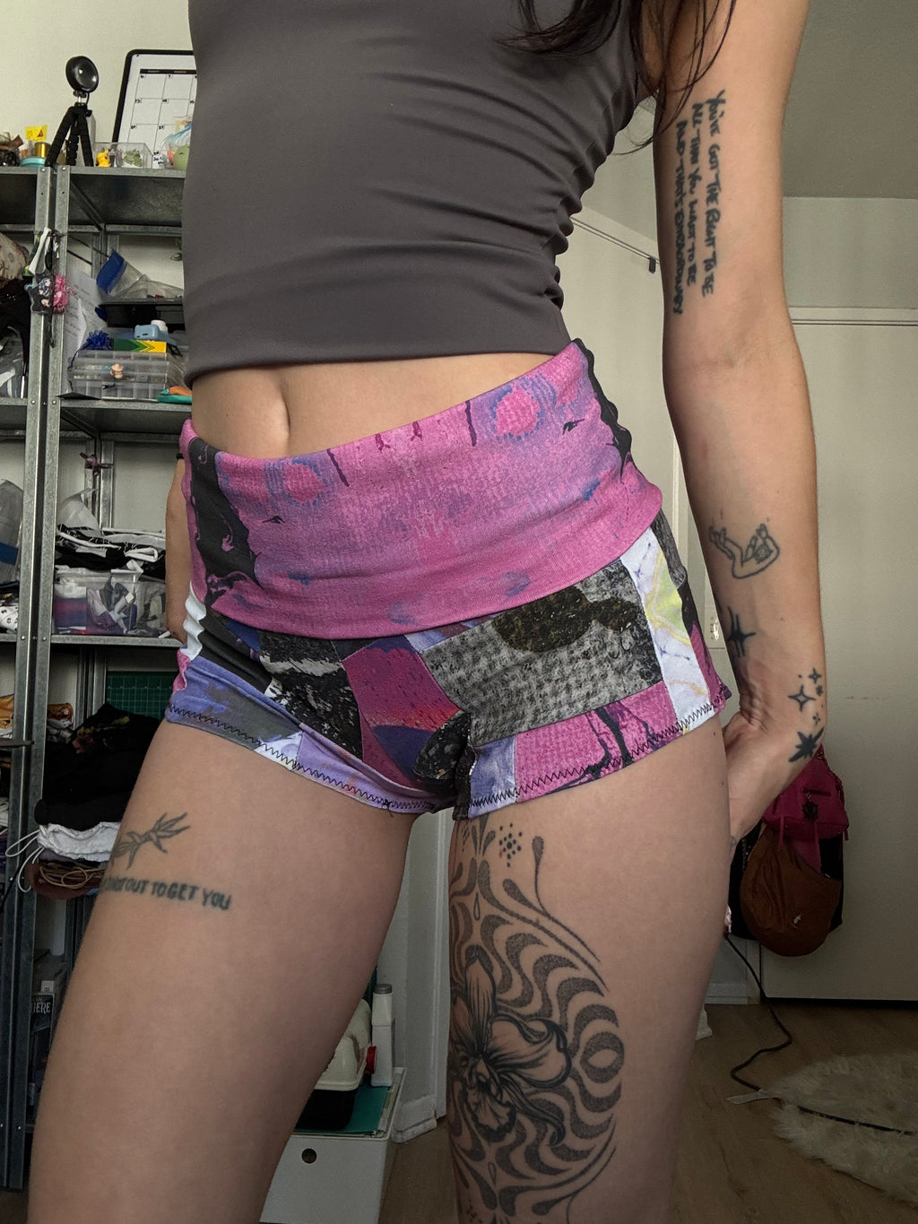 RTS Fold-over waist Patchwork Booty Shorts