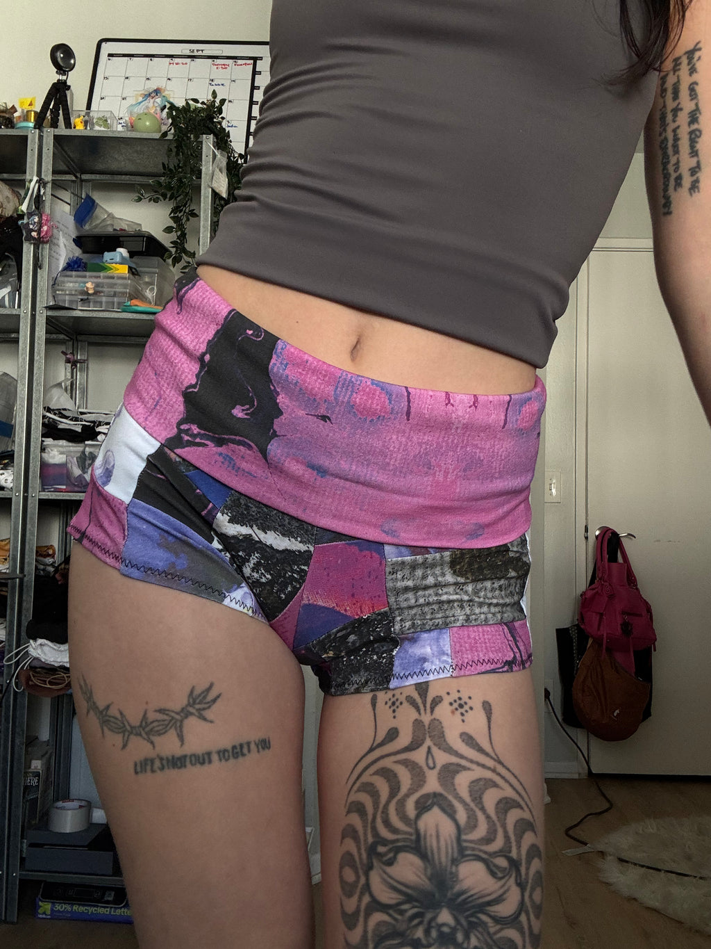 RTS Fold-over waist Patchwork Booty Shorts