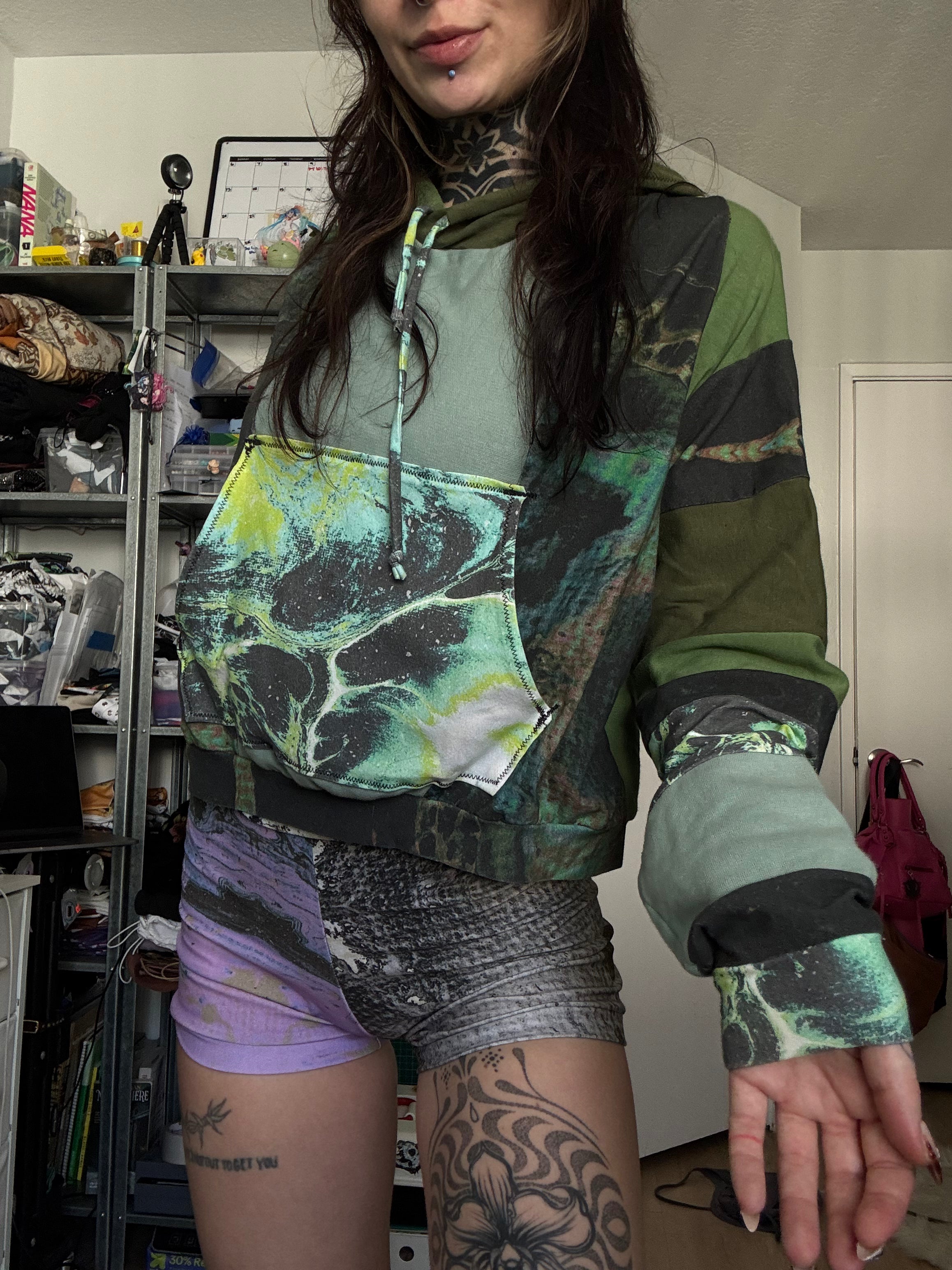 OOAK Patchwork Cropped Hoodie