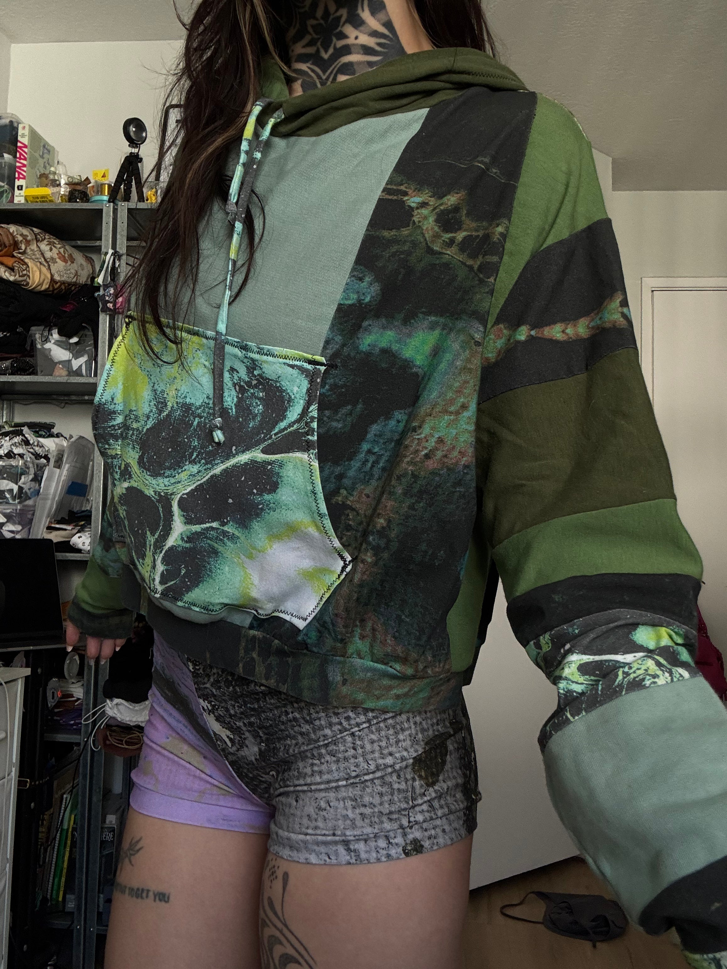 OOAK Patchwork Cropped Hoodie