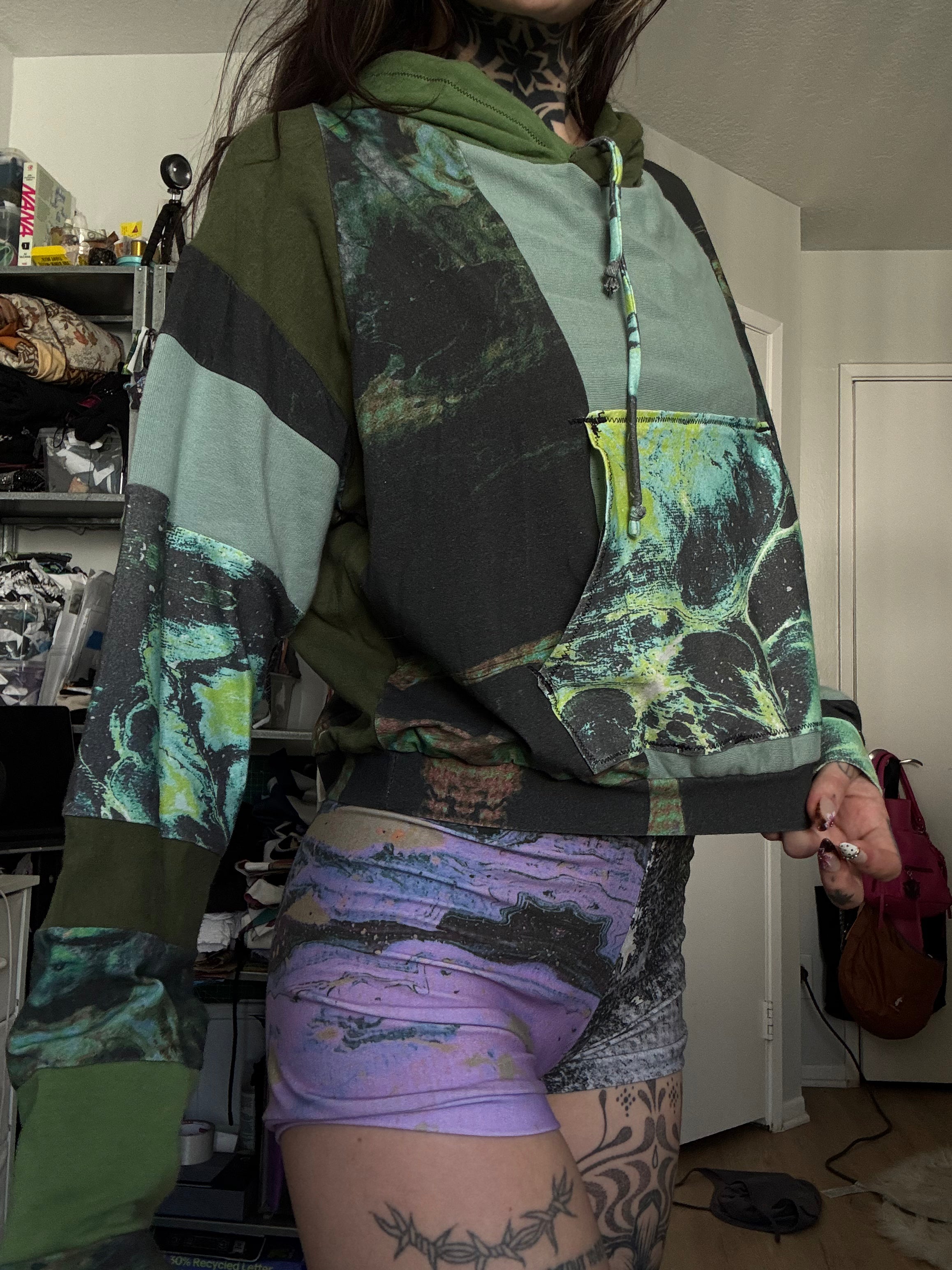 OOAK Patchwork Cropped Hoodie