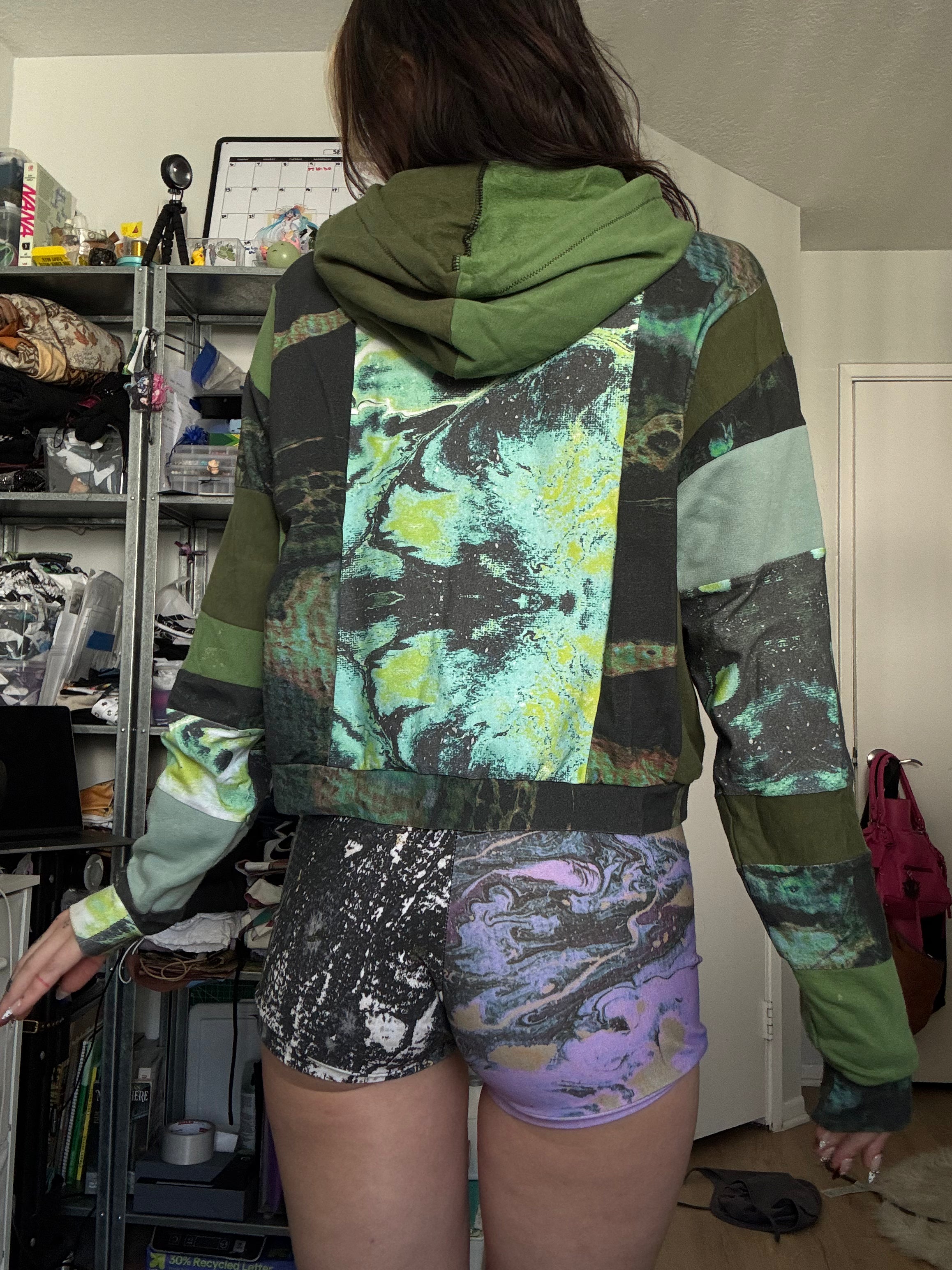 OOAK Patchwork Cropped Hoodie