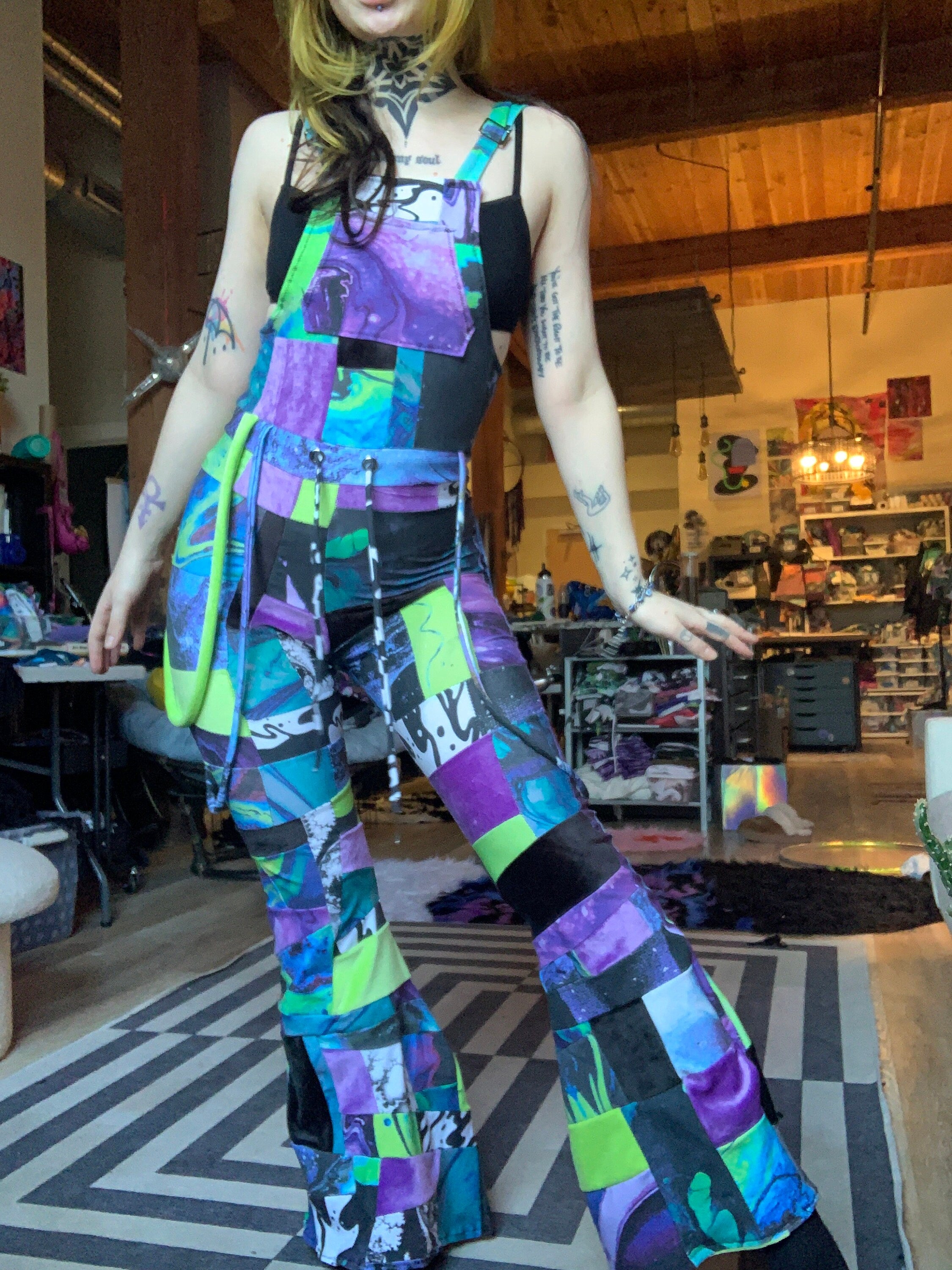 MTO Bell Bottom Patchwork Overalls