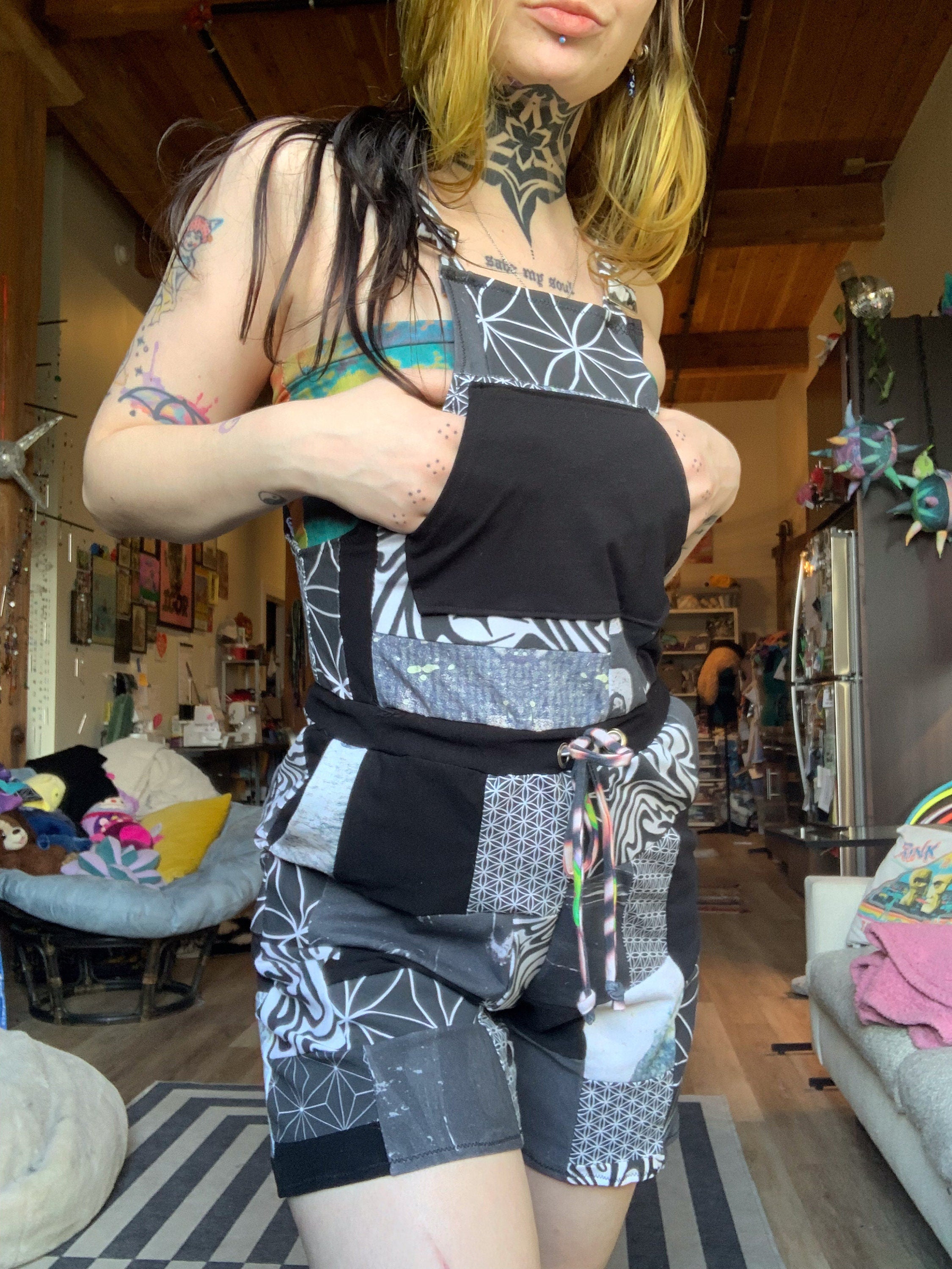 MTO Patchwork Short Overalls- FULLY Customizable and UNISEX